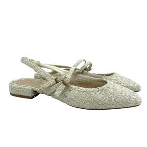 NWT Tahari Women's size 8.5 White Tweed Mary Jane Kitten Heels Preppy Shimmer